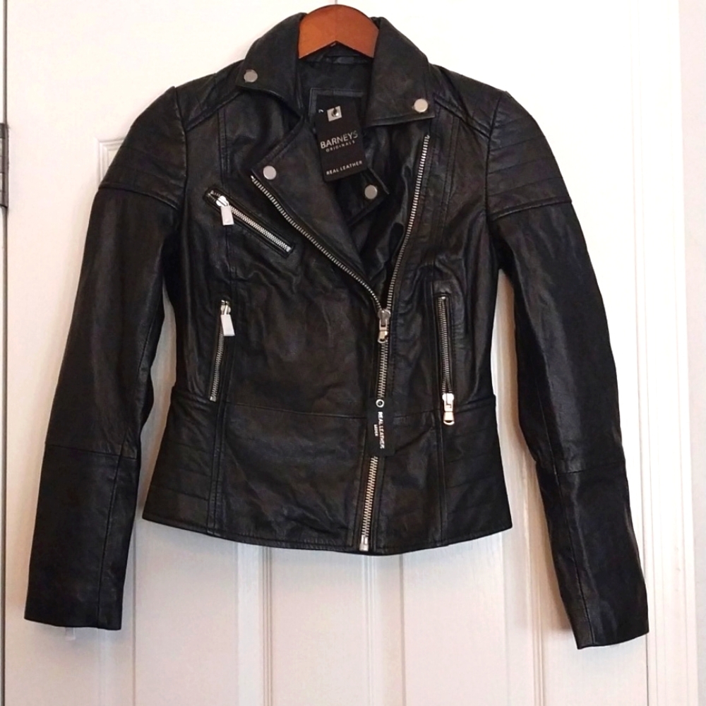 Barneys Originals 100% Real Leather Biker Jacket Nwt READ for Size